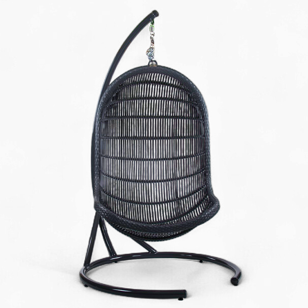 Vysoce kvalitní závěsné křeslo se stojanem PARMA Terico — houpací křeslo s ergonomií klasického křesla. Černé